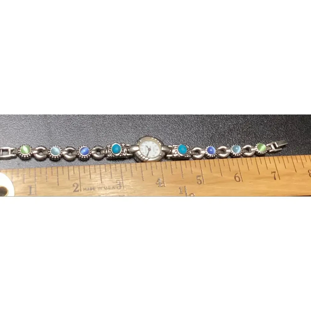 Charter Club Silver-Tone Multi-Stone Bracelet Watch Quartz Colorful Cabochons - Picture 4 of 4
